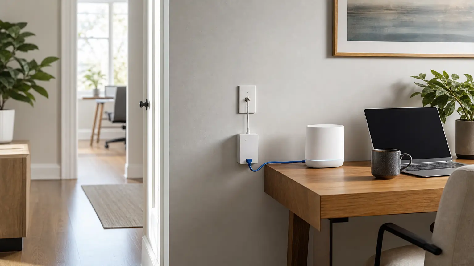 Illustration of a home reusing coax wall jacks for networking without cable TV service